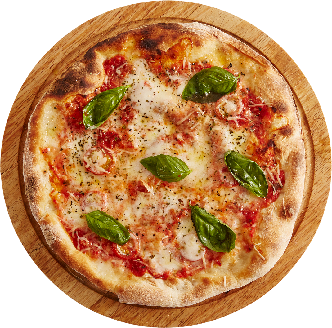 Freshly baked wood-fired pizza